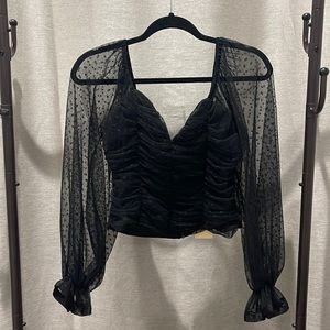 Black, long sleeved sheer crop top
